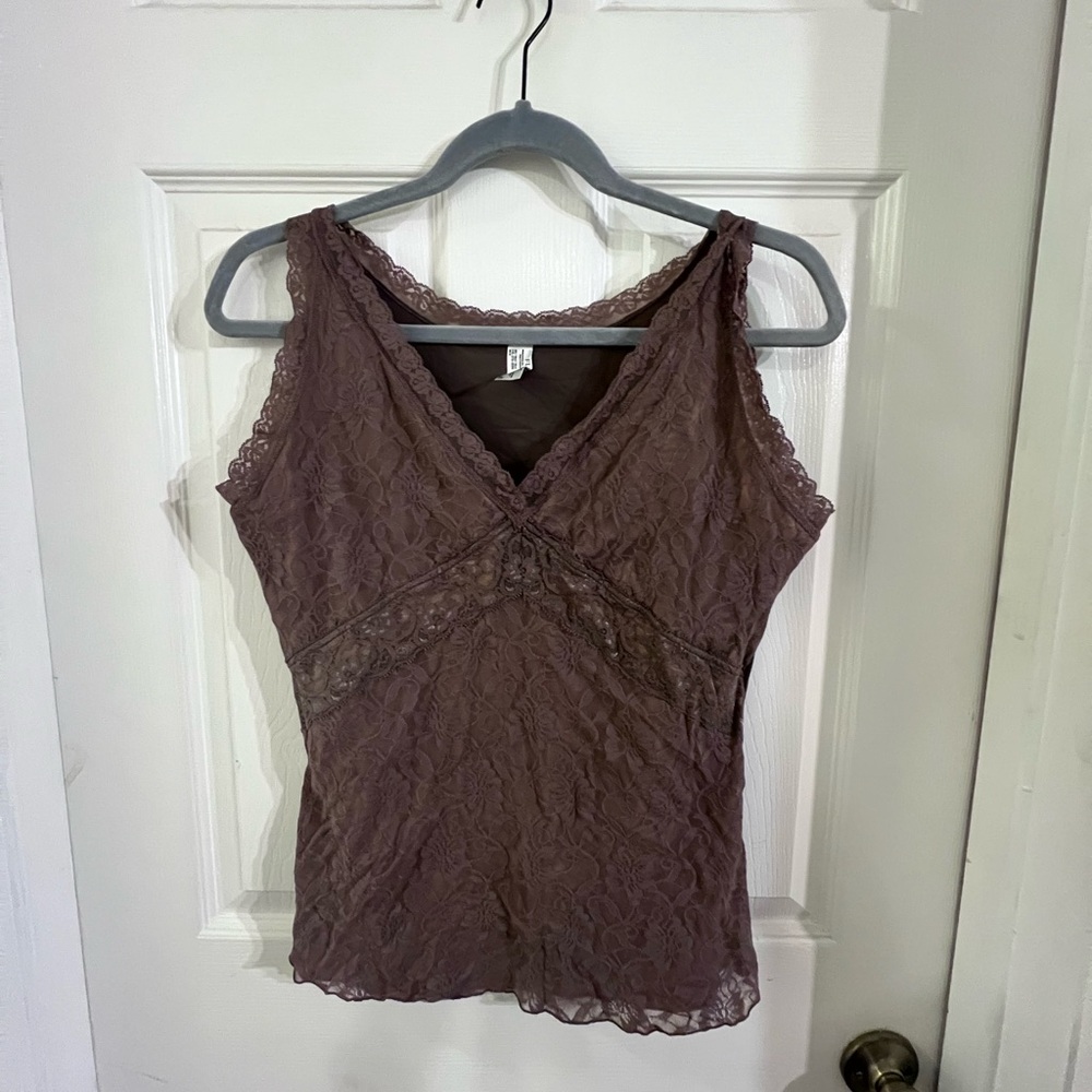 Elegant Lace V-Neck Top - Brown
